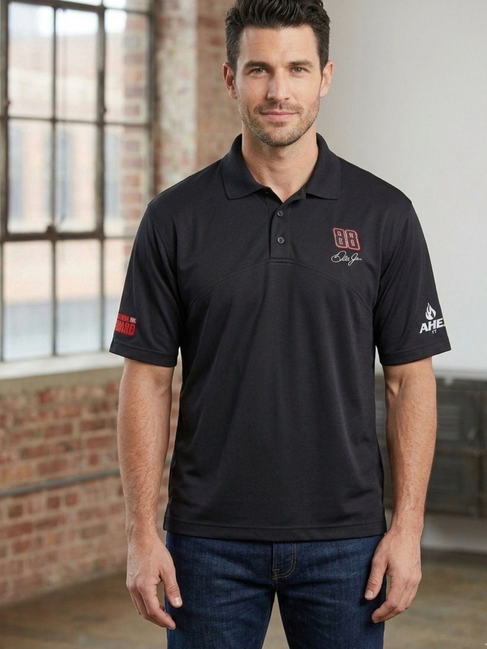 Vintage NASCAR Winner's Circle Dale Earnhardt Jr #88 Black Polo Shirt XL